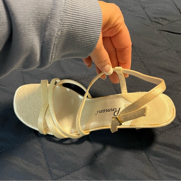 Women’s Penmans shimmering off white strap kitten heel shoes. - Picture 7 of 12